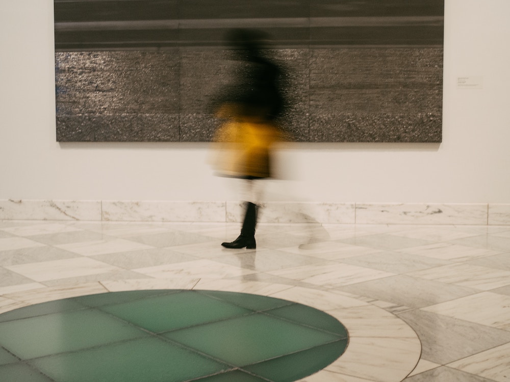 Person walking with blurred motion